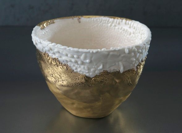 金彩の器,golden pottery,Hongo Hideyuki